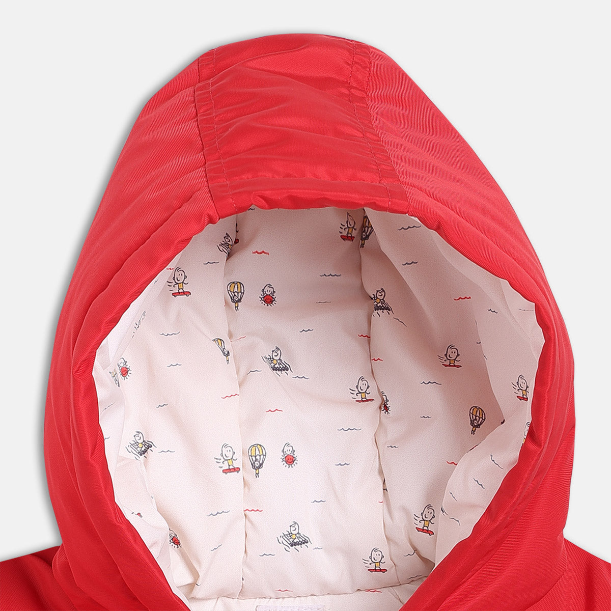 Boys Red Hooded Solid Jacket