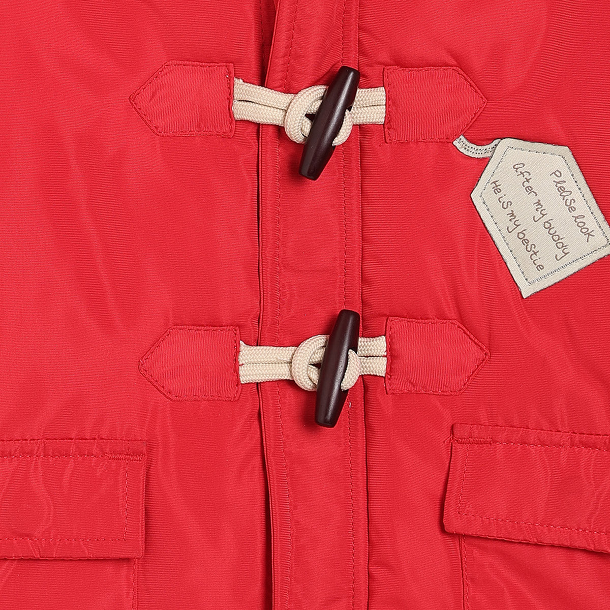 Boys Red Hooded Solid Jacket