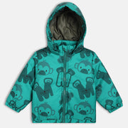 Boys Green Hooded Animal Printed Jacket