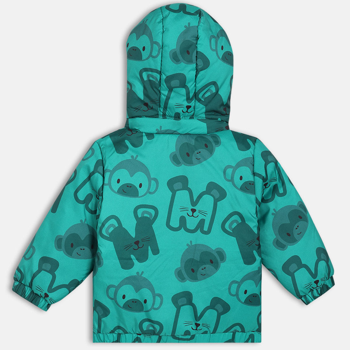 Boys Green Hooded Animal Printed Jacket