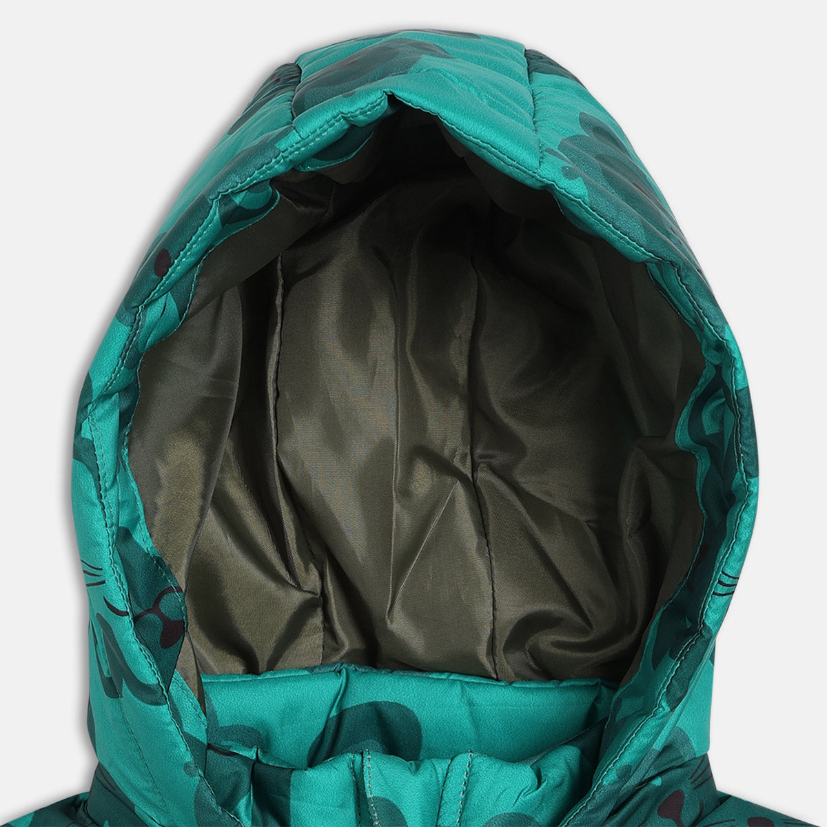 Boys Green Hooded Animal Printed Jacket