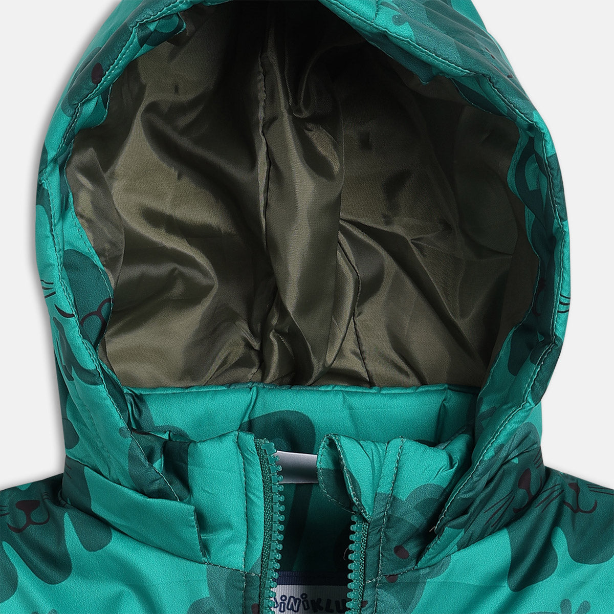Boys Green Hooded Animal Printed Jacket