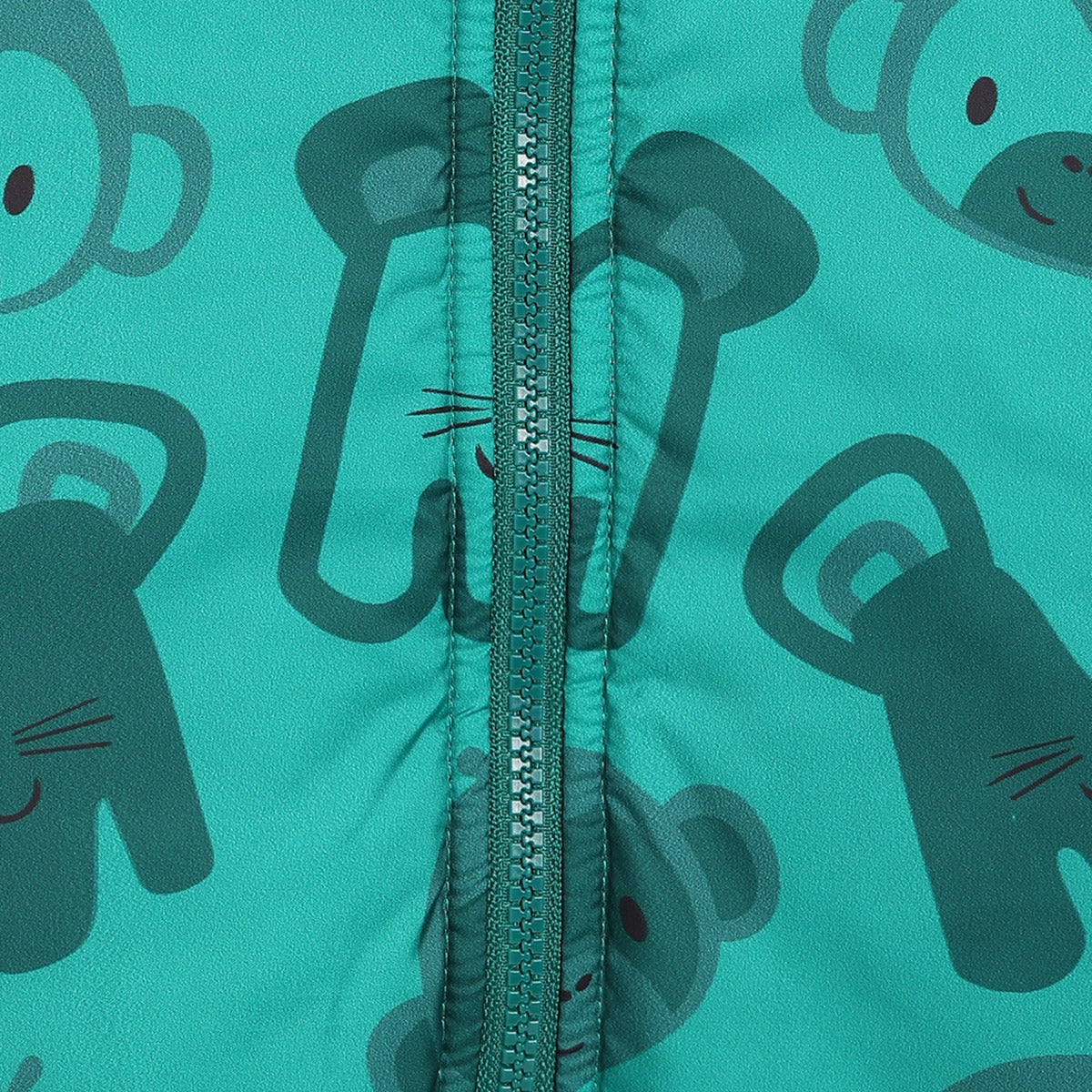 Boys Green Hooded Animal Printed Jacket