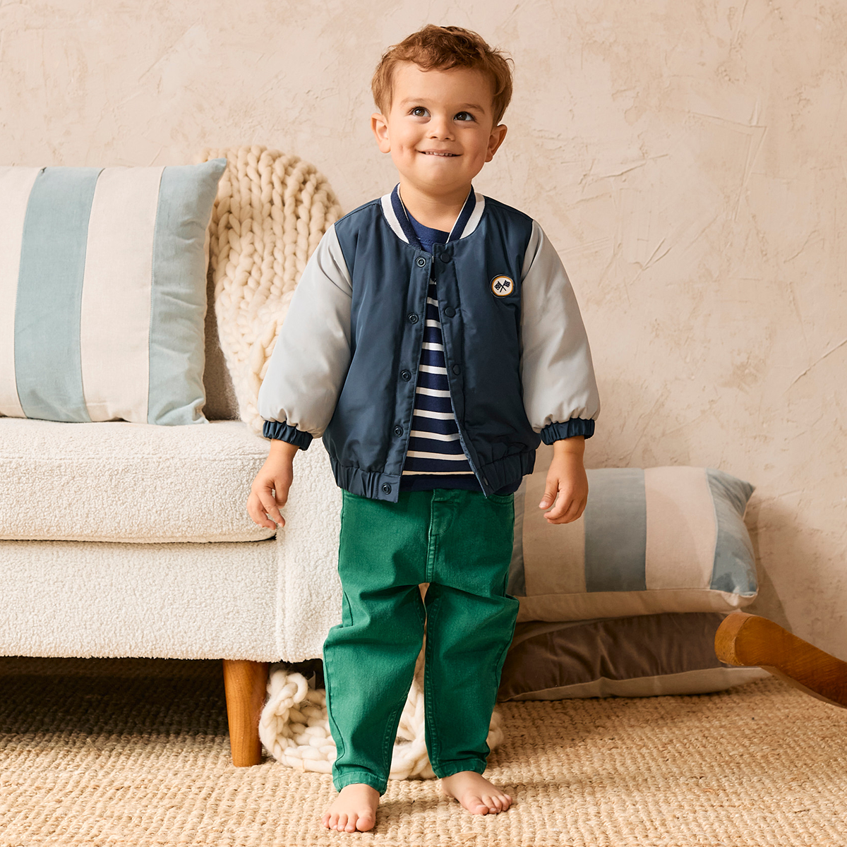 Boys Navy Blue Collar Full Sleeve Jacket