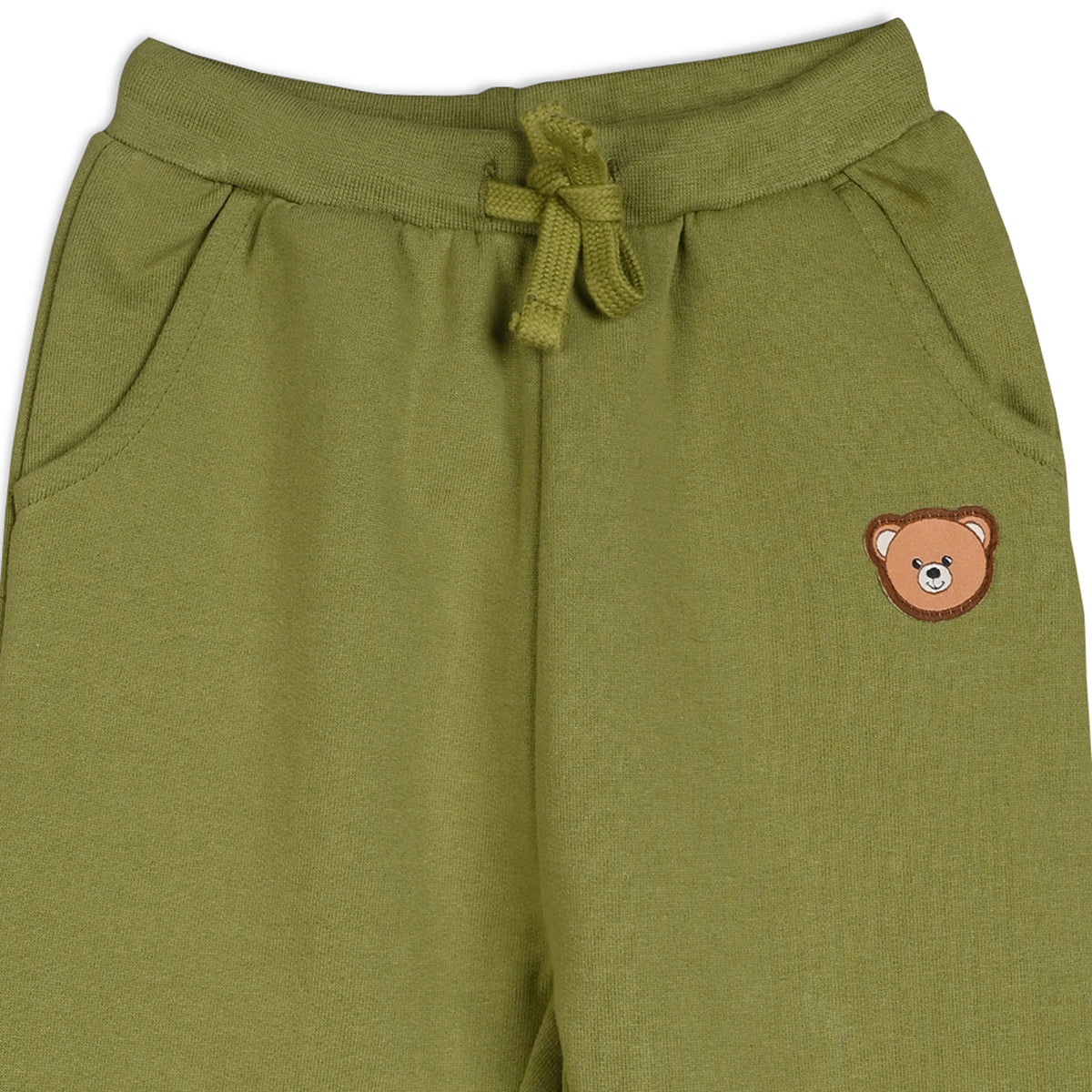 Boys Cotton Solid Knit Bottom - Olive Green