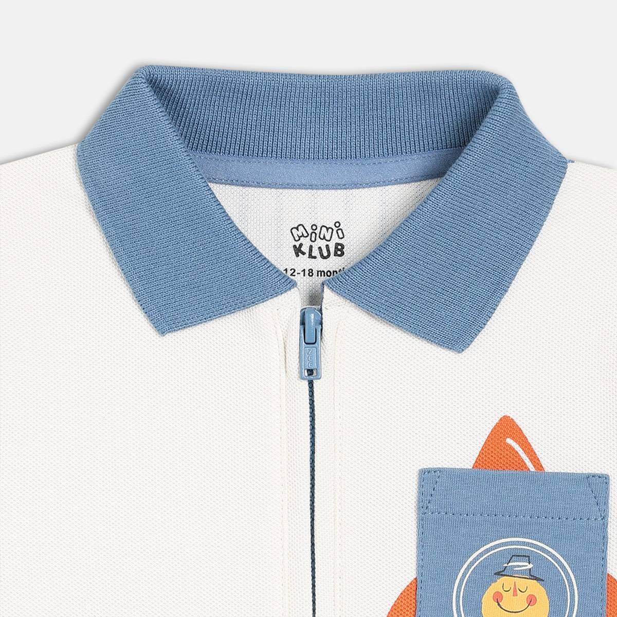 Boys Cotton Full Sleeves Solid Polo - Blue & White