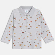 Boys Cotton Full Sleeves Novelty Printed Polo - White