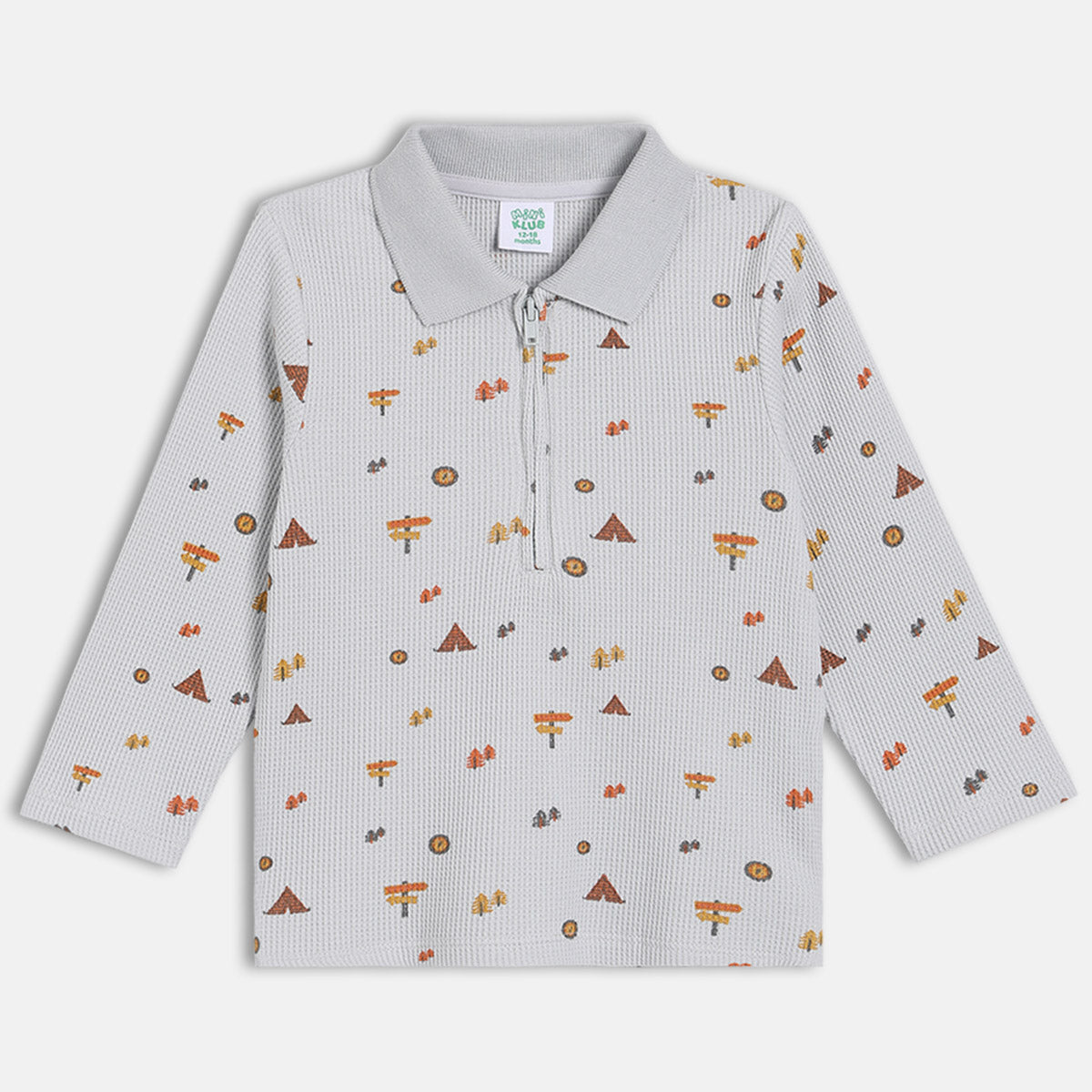 Grey Kids Boys Half Open Full Sleeve Polo