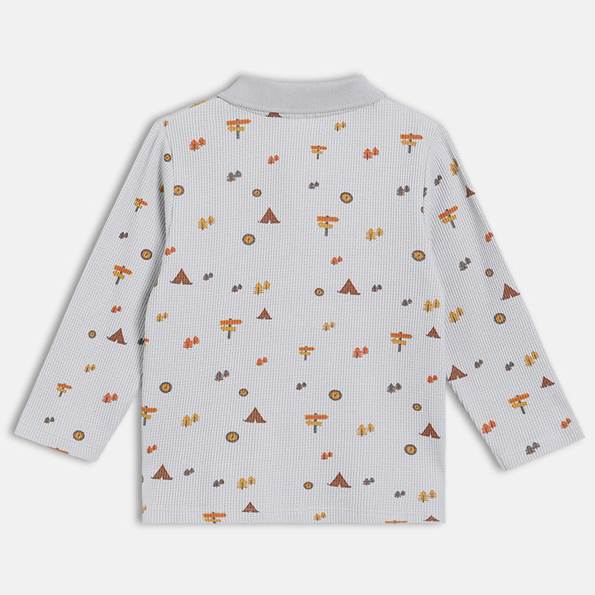Grey Kids Boys Half Open Full Sleeve Polo