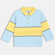 Boys Cotton Full Sleeves Typography Printed Polo - Blue & Yellow