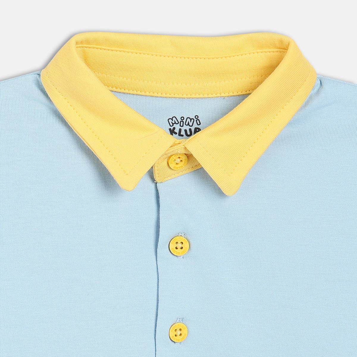Boys Cotton Full Sleeves Typography Printed Polo - Blue & Yellow