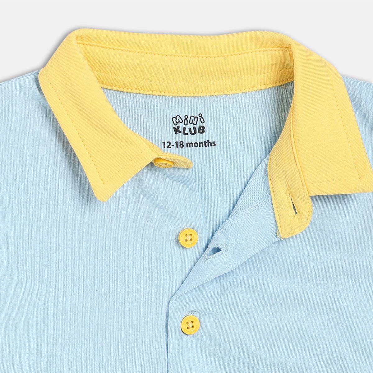 Boys Cotton Full Sleeves Typography Printed Polo - Blue & Yellow