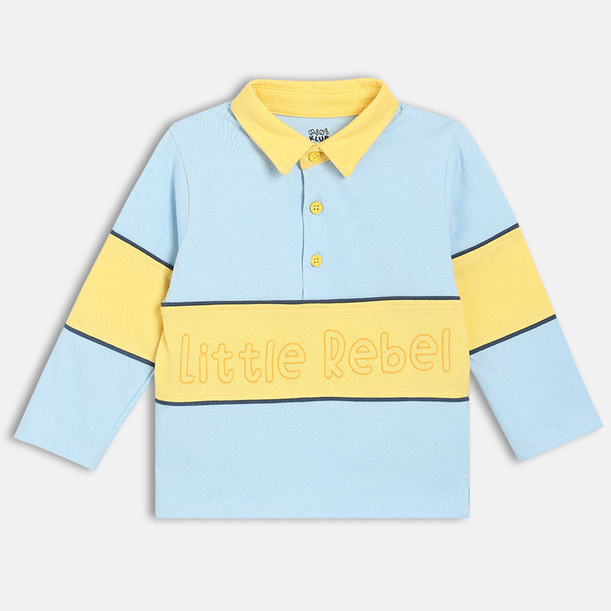 Boys Blue Half Open Text Printed Polo