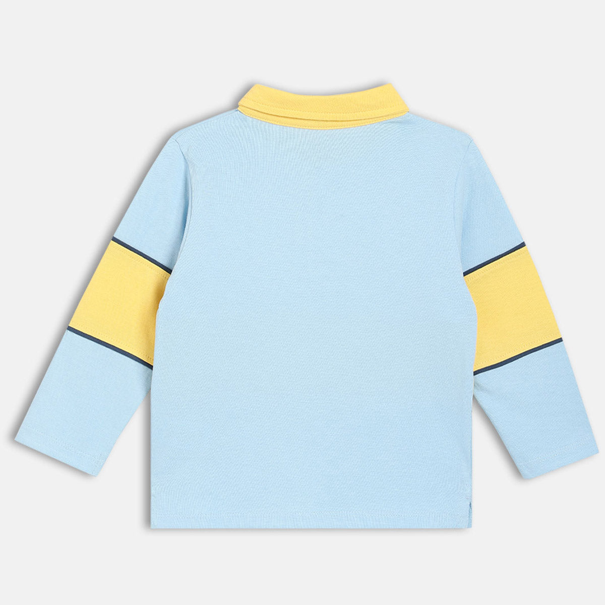 Boys Blue Half Open Text Printed Polo