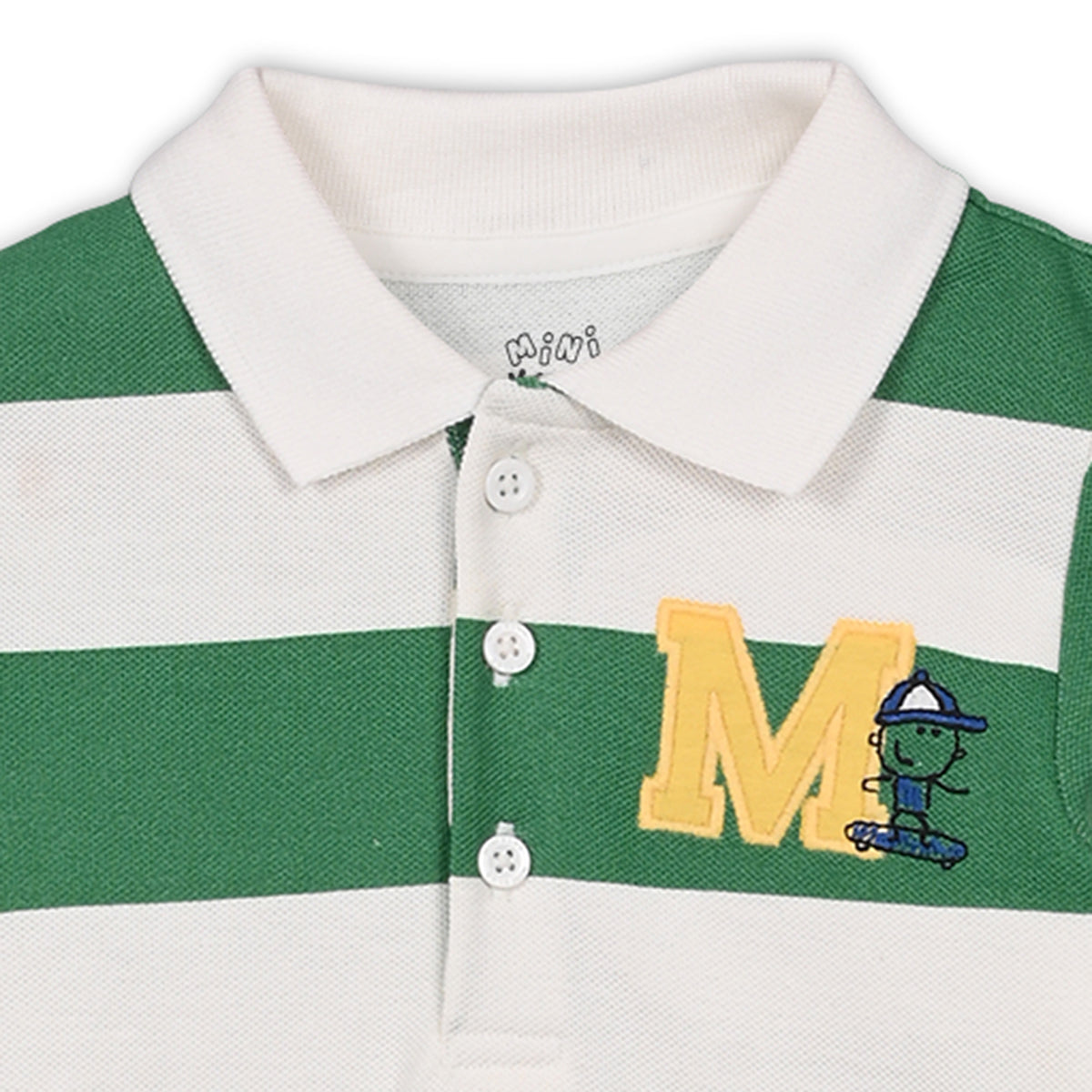 Boys Cotton Full Sleeves Striped Polo - White & Green