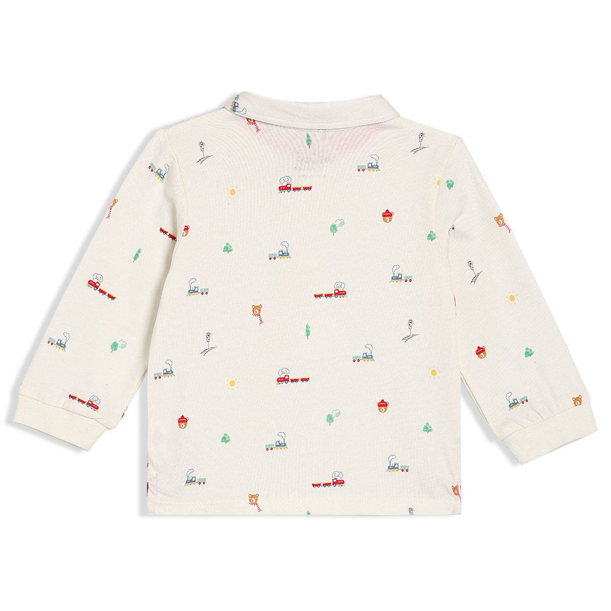 Boys White Round Neck Full Sleeve Polo
