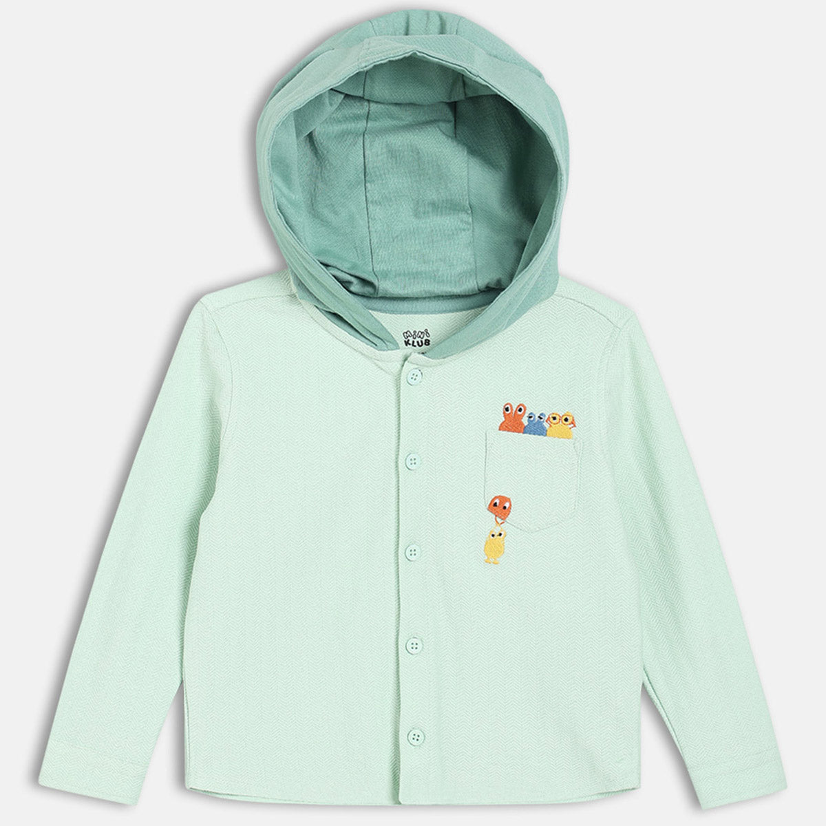 Boys Green Hooded Solid Shirt