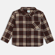 Boys Cotton Full Sleeves Checked Shirt - Brown