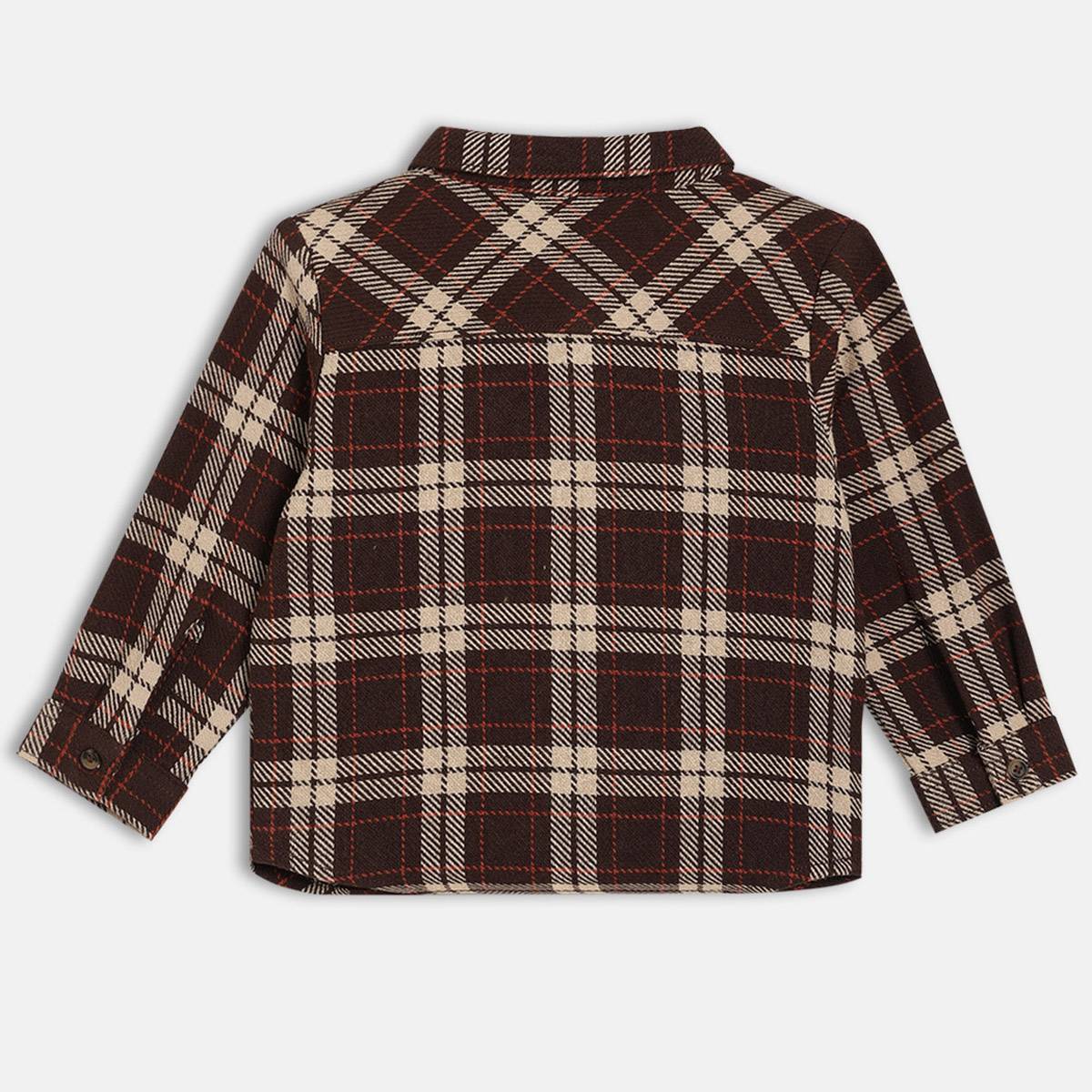Boys Cotton Full Sleeves Checked Shirt - Brown