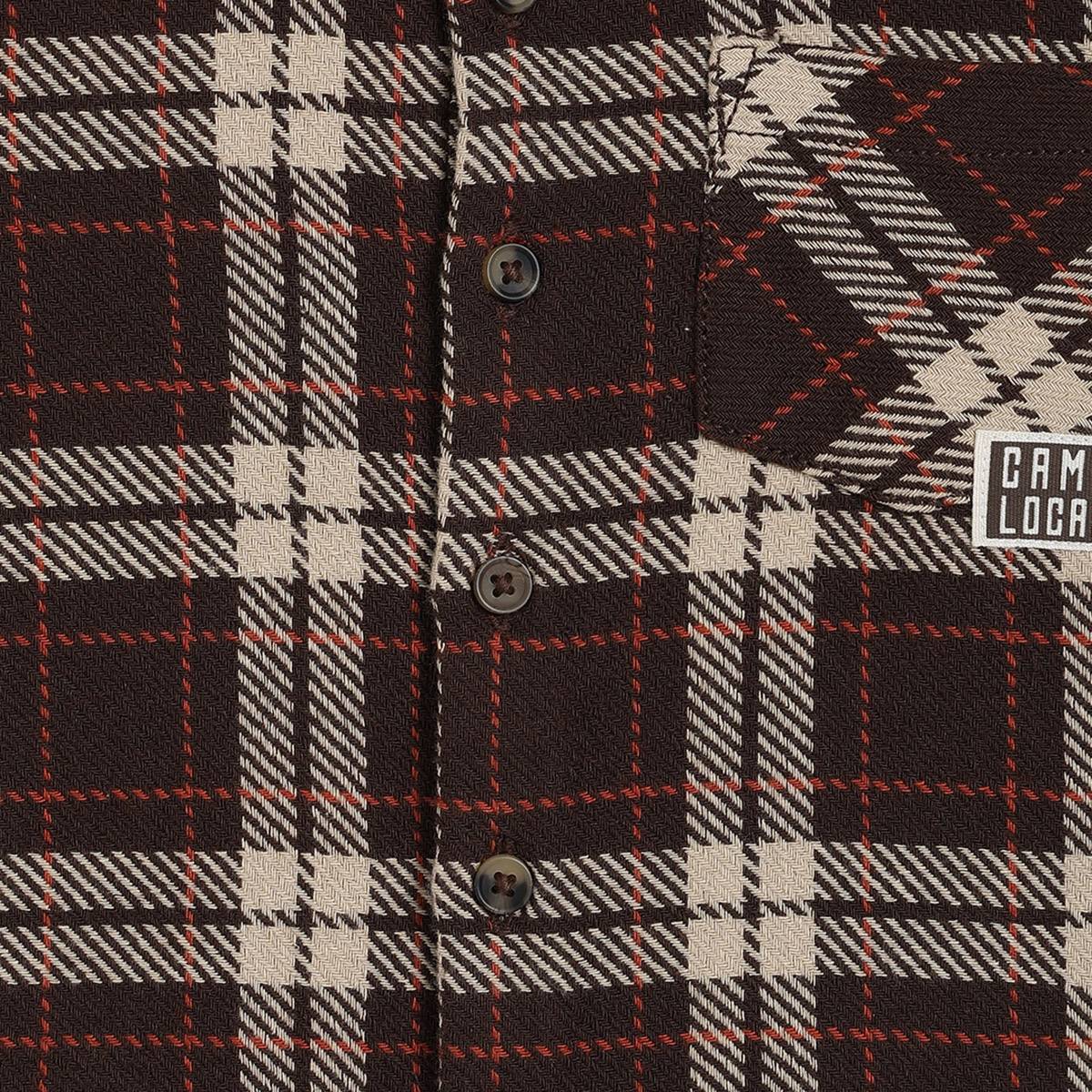 Boys Cotton Full Sleeves Checked Shirt - Brown