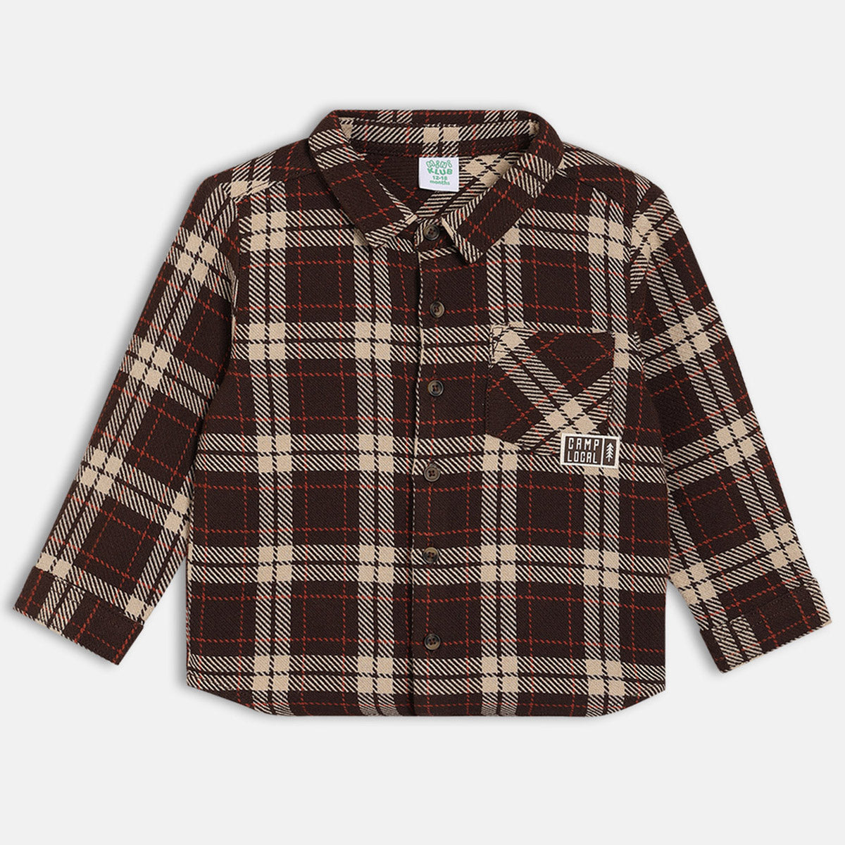 Boys Cotton Full Sleeves Checked Shirt - Brown