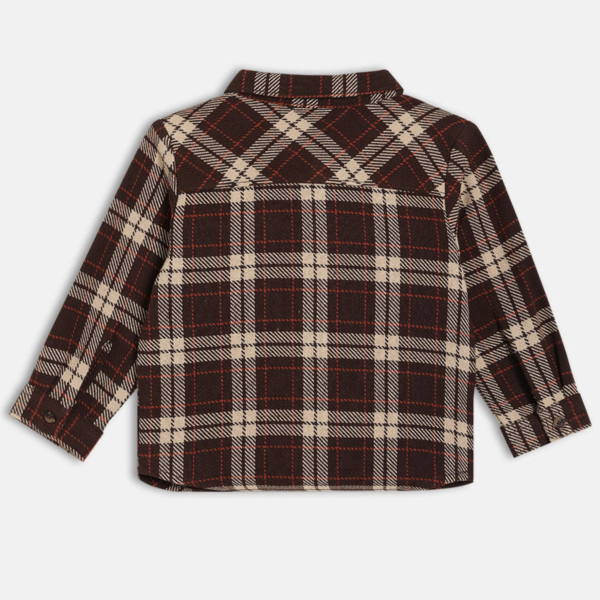 Boys Cotton Full Sleeves Checked Shirt - Brown