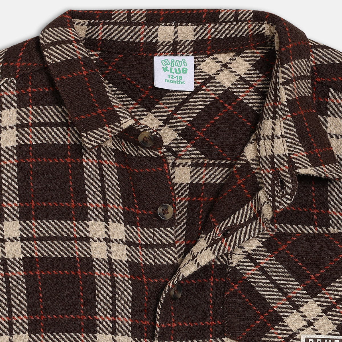 Boys Cotton Full Sleeves Checked Shirt - Brown