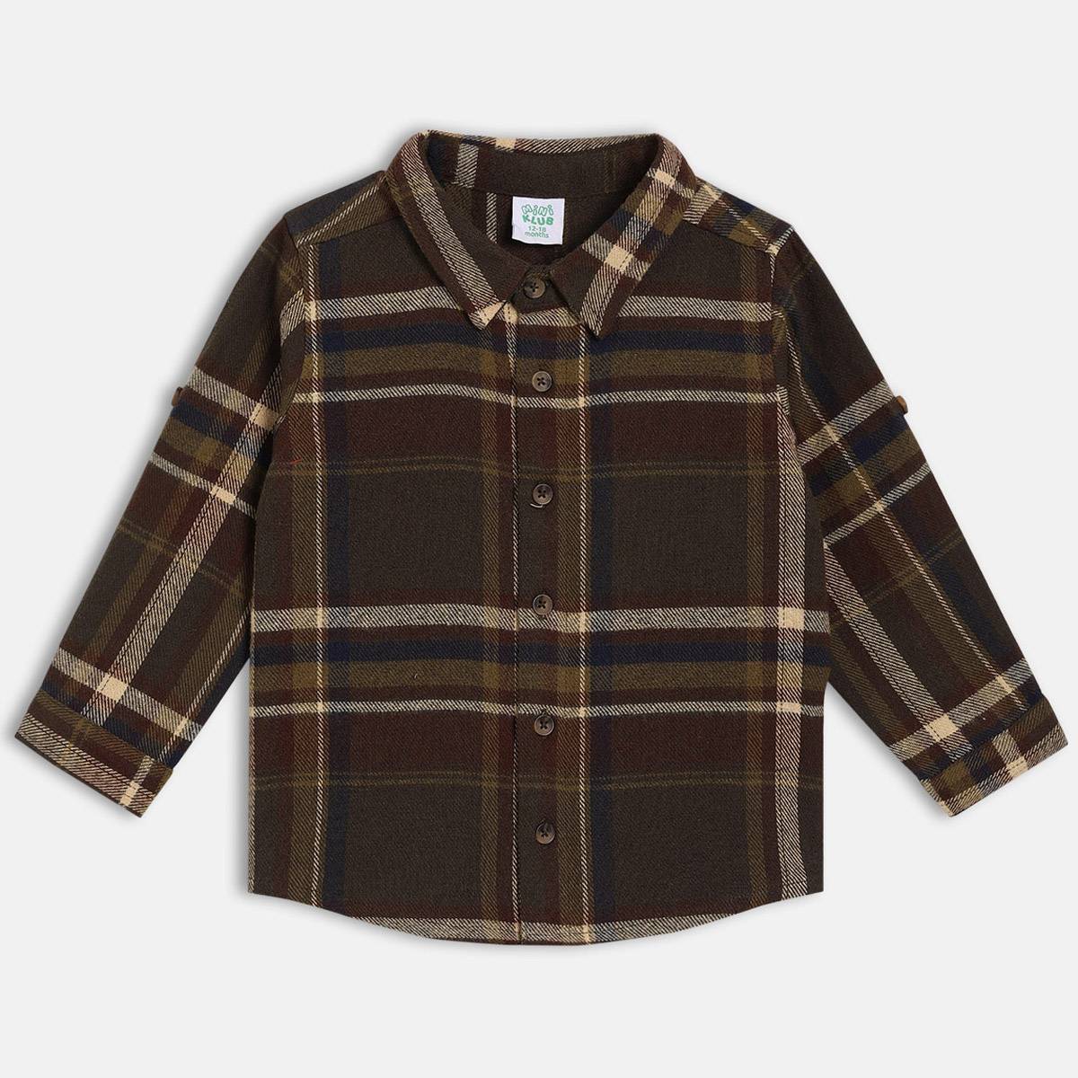 Boys Cotton Full Sleeves Checked Shirt - Brown