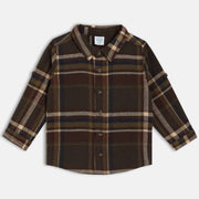Boys Cotton Full Sleeves Checked Shirt - Brown