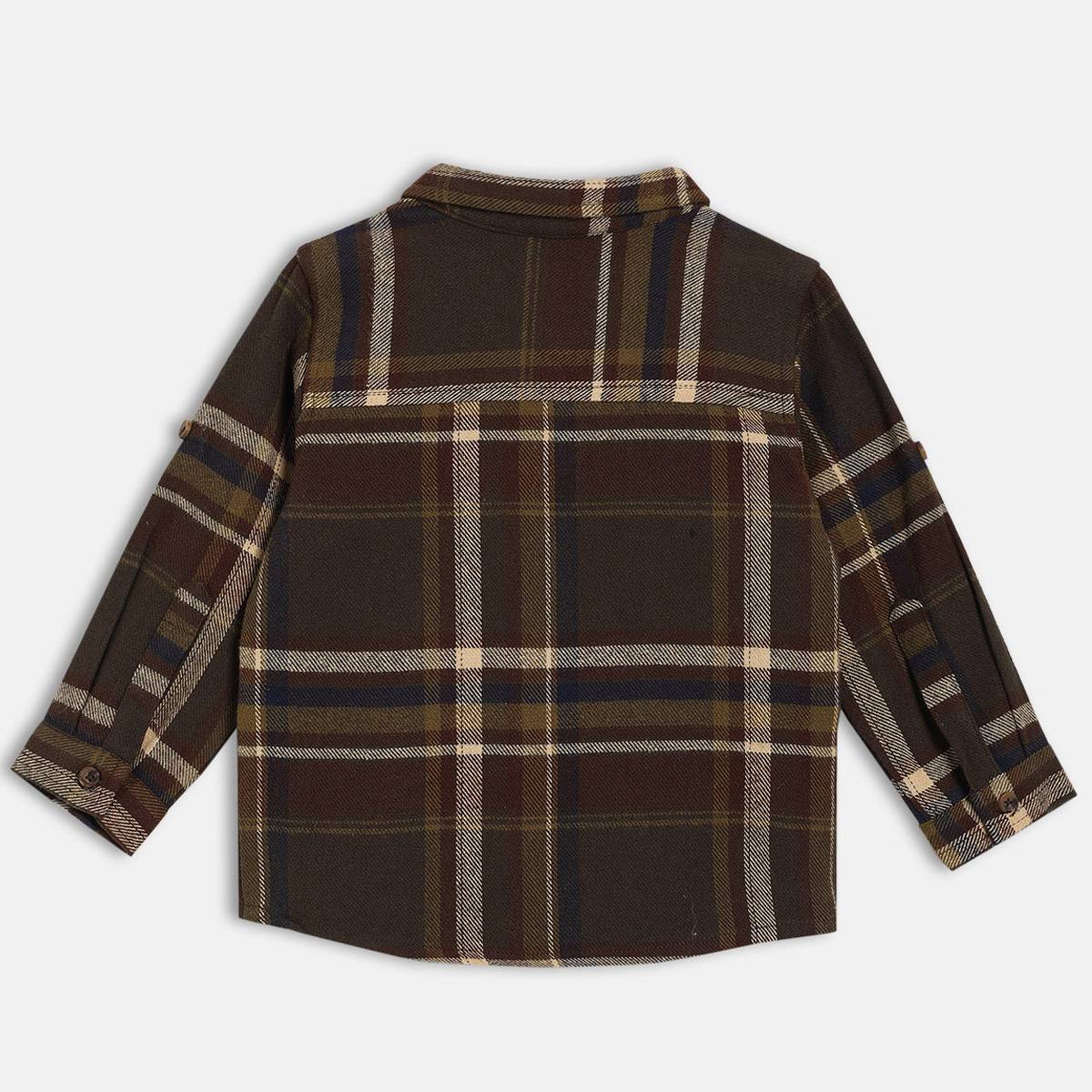 Boys Cotton Full Sleeves Checked Shirt - Brown