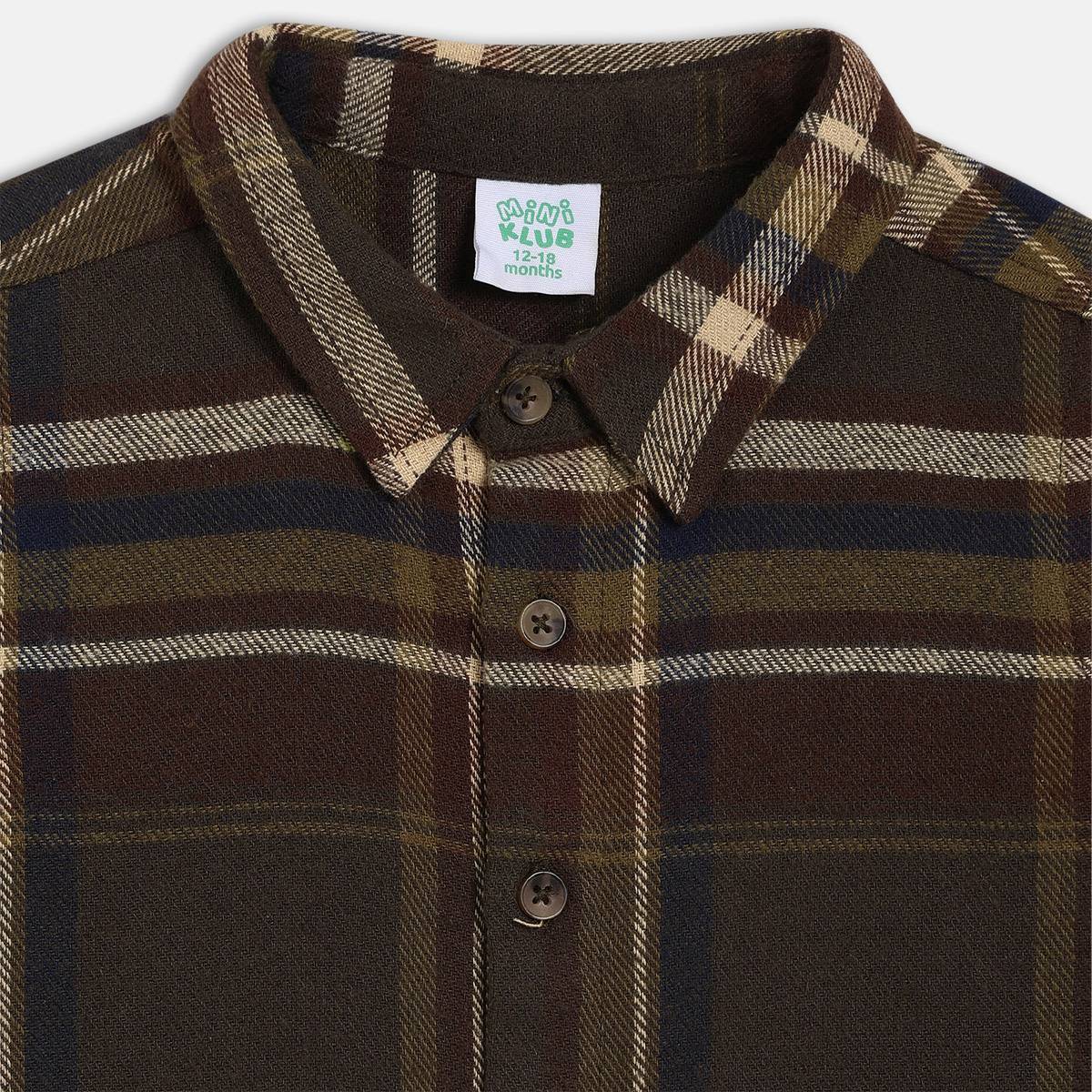 Boys Cotton Full Sleeves Checked Shirt - Brown
