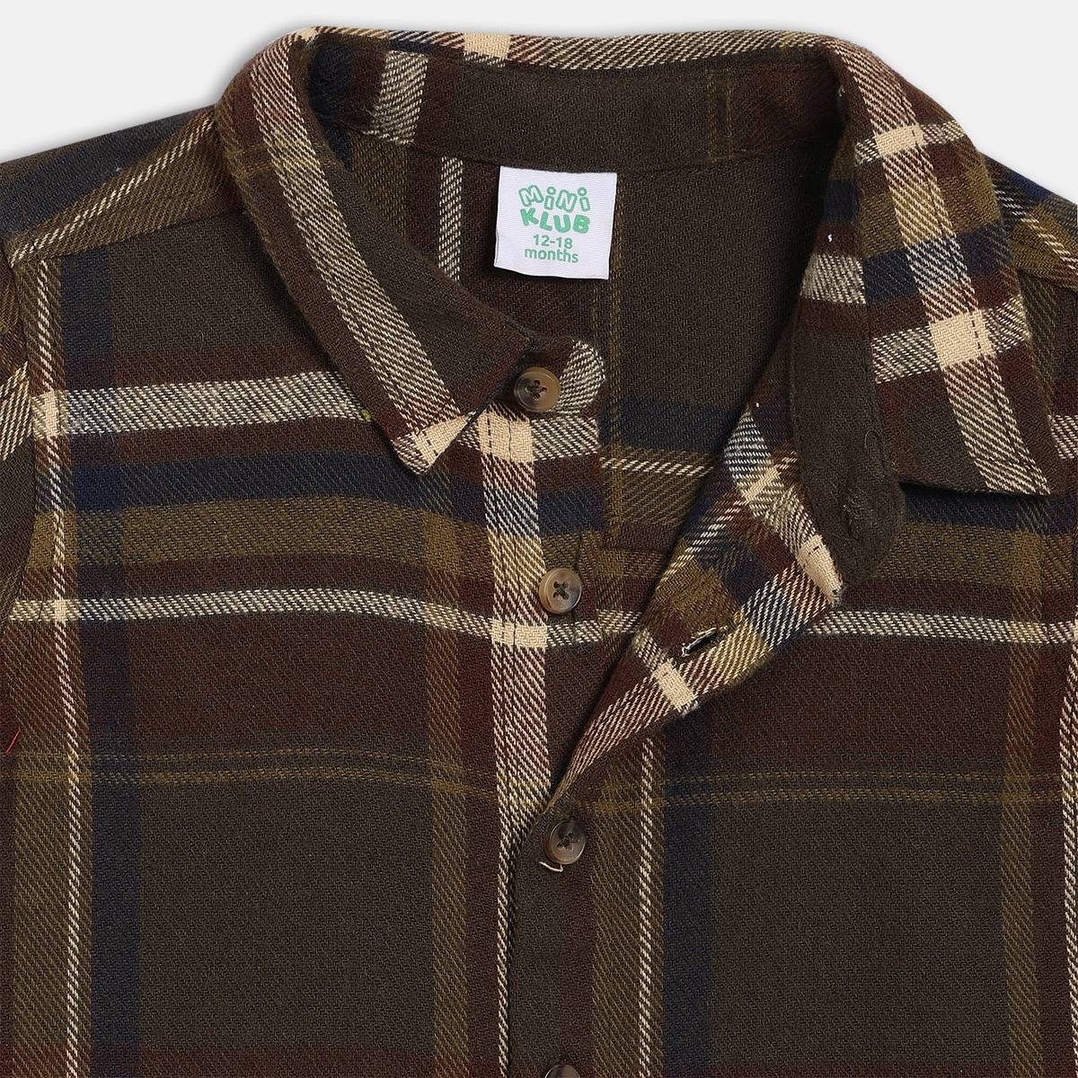 Boys Cotton Full Sleeves Checked Shirt - Brown