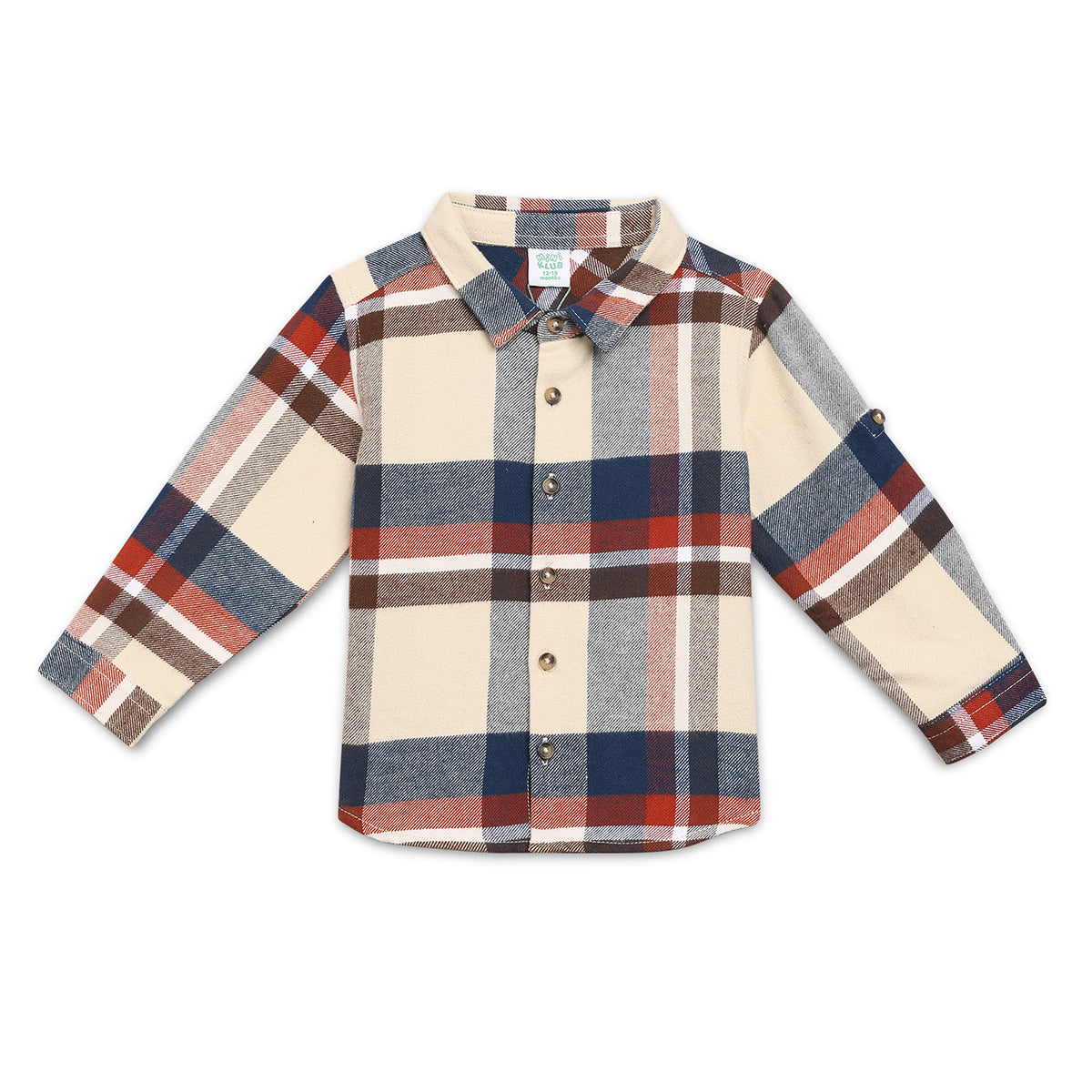 Boys Cotton Full Sleeves Checked Shirt - Beige