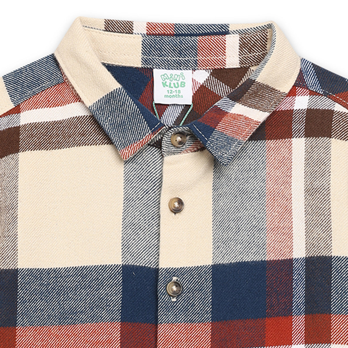 Boys Cotton Full Sleeves Checked Shirt - Beige