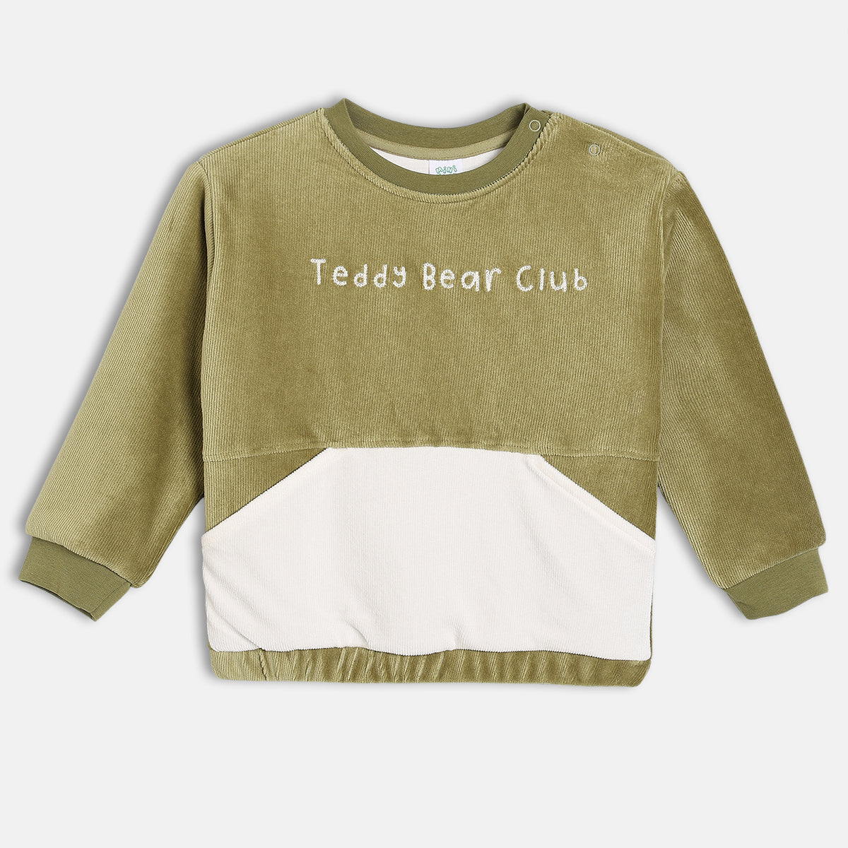 Boys Cotton Full Sleeves Text Embroidered Sweatshirt, Olive