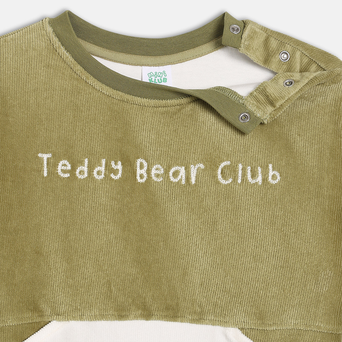Boys Cotton Full Sleeves Text Embroidered Sweatshirt, Olive
