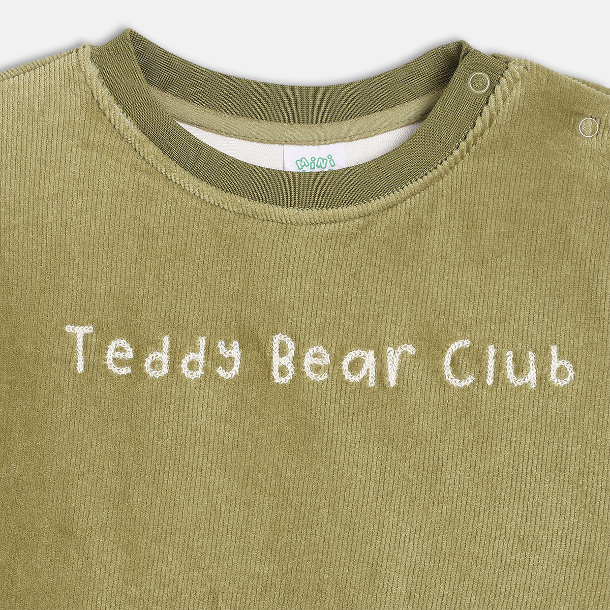 Boys Cotton Full Sleeves Text Embroidered Sweatshirt, Olive