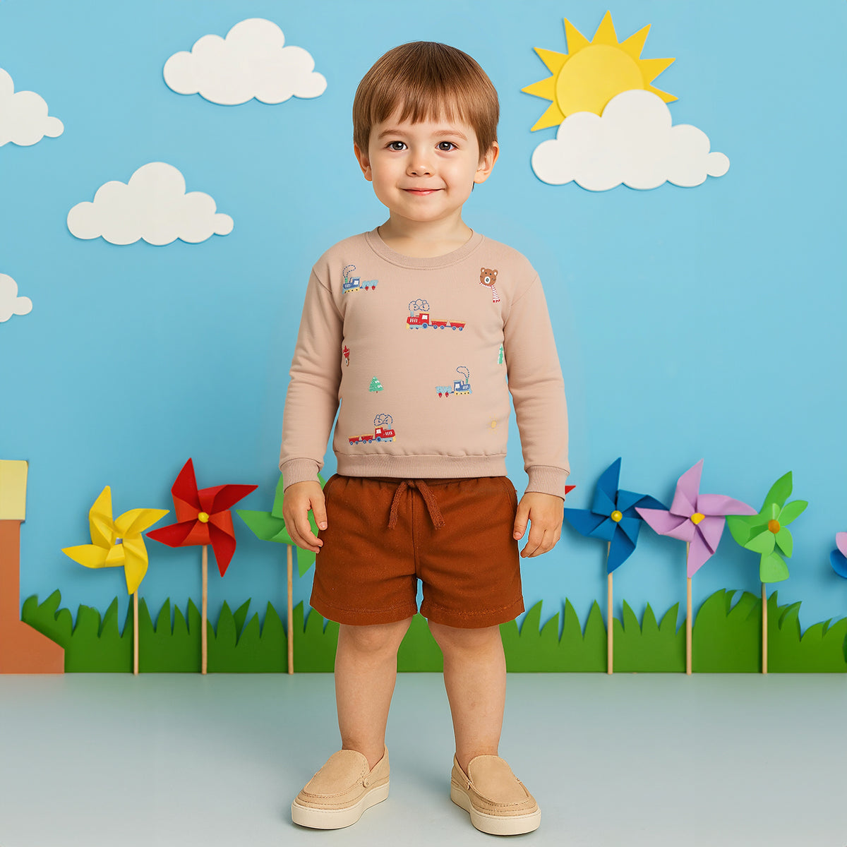 Brown Baby Boys Round Neck Full Sleeve Sweat Shirt