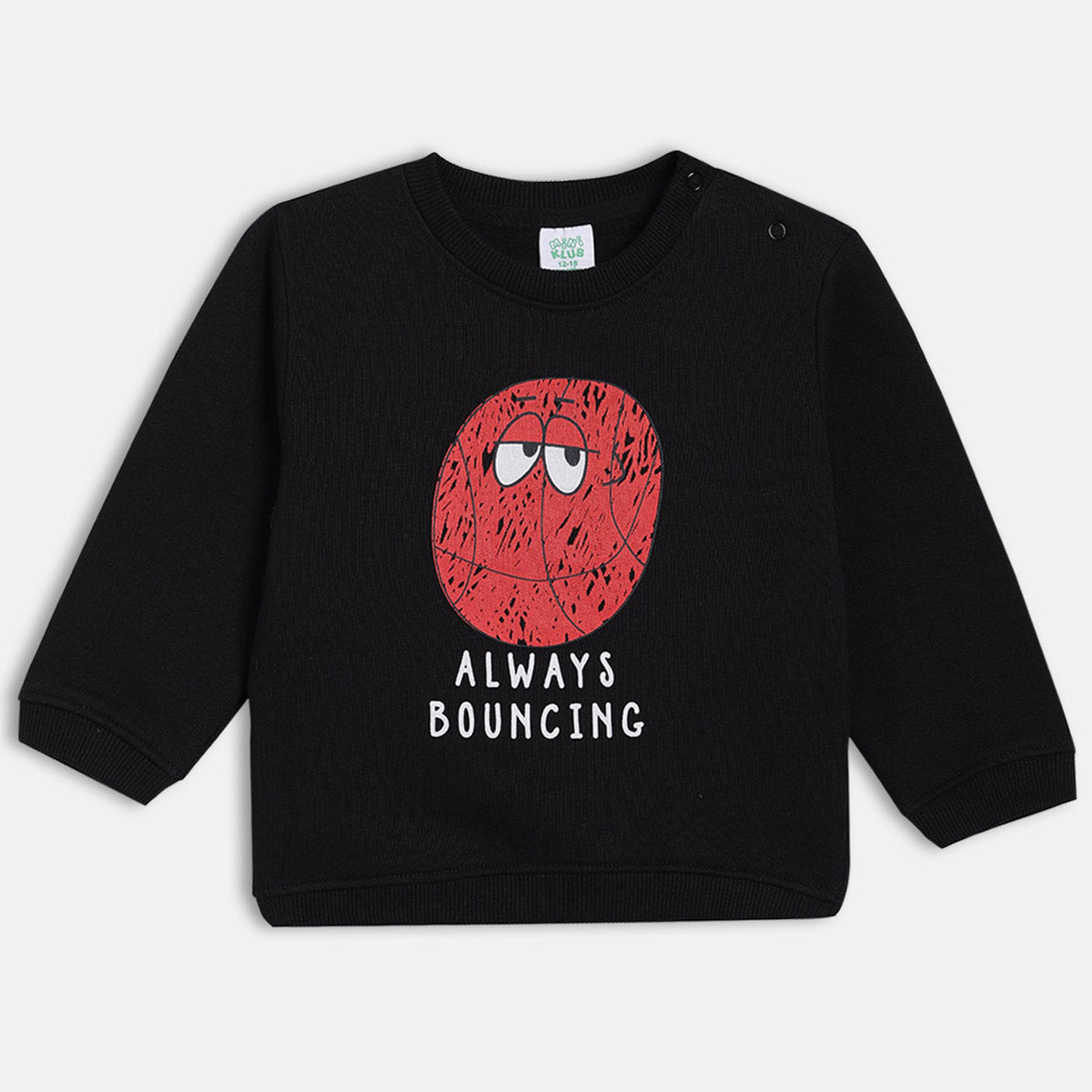 Boys Black Round Neck Full Sleeve Sweat Shirt