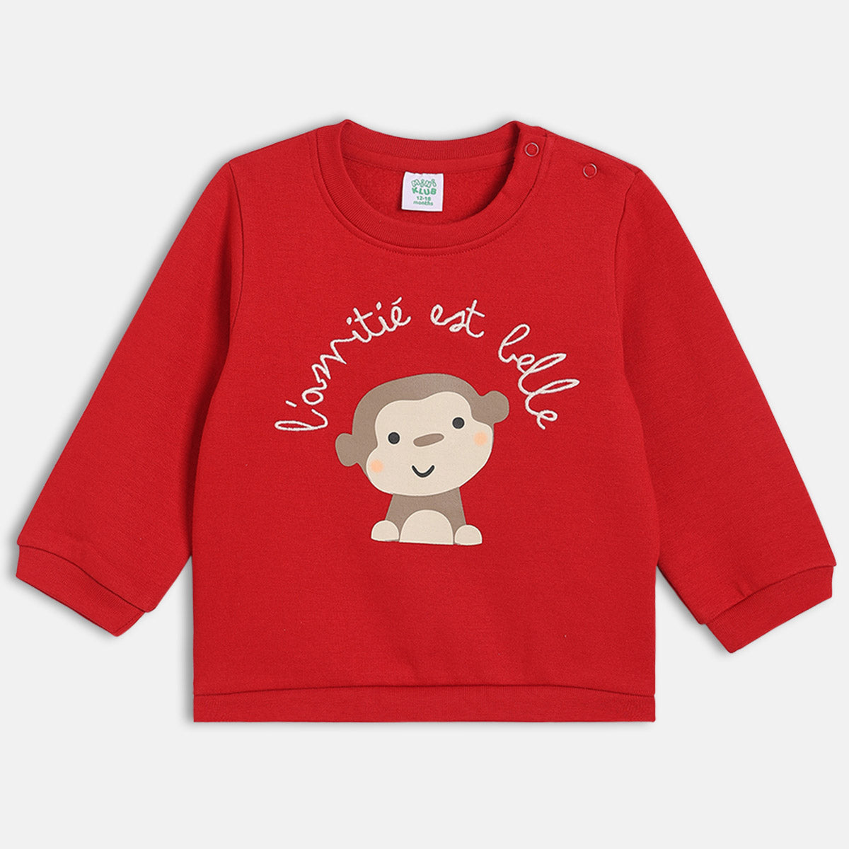 Boys Cotton Full Sleeves Animal Printed Sweatshirt - Red