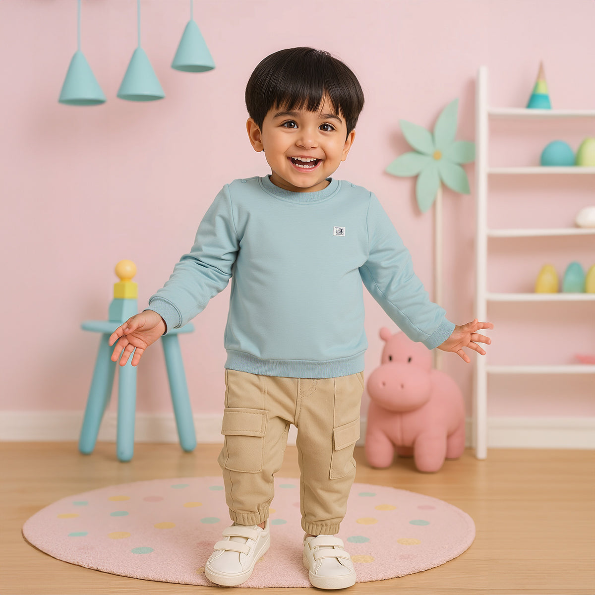 Blue Baby Boys Round Neck Full Sleeve Sweat Shirt