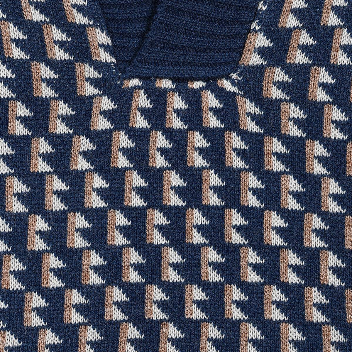 Boys Cotton Full Sleeves Geometric Self Design Sweater - Navy blue