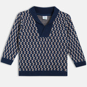 Boys Navy Half Open Full Sleeve Sweater