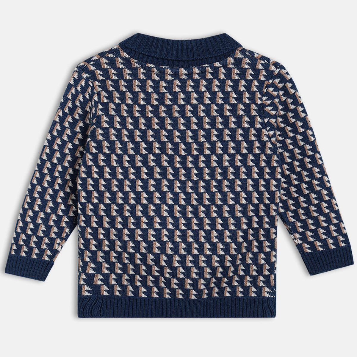 Boys Navy Half Open Full Sleeve Sweater