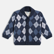 Boys Cotton Full Sleeve Checked Sweater - Blue