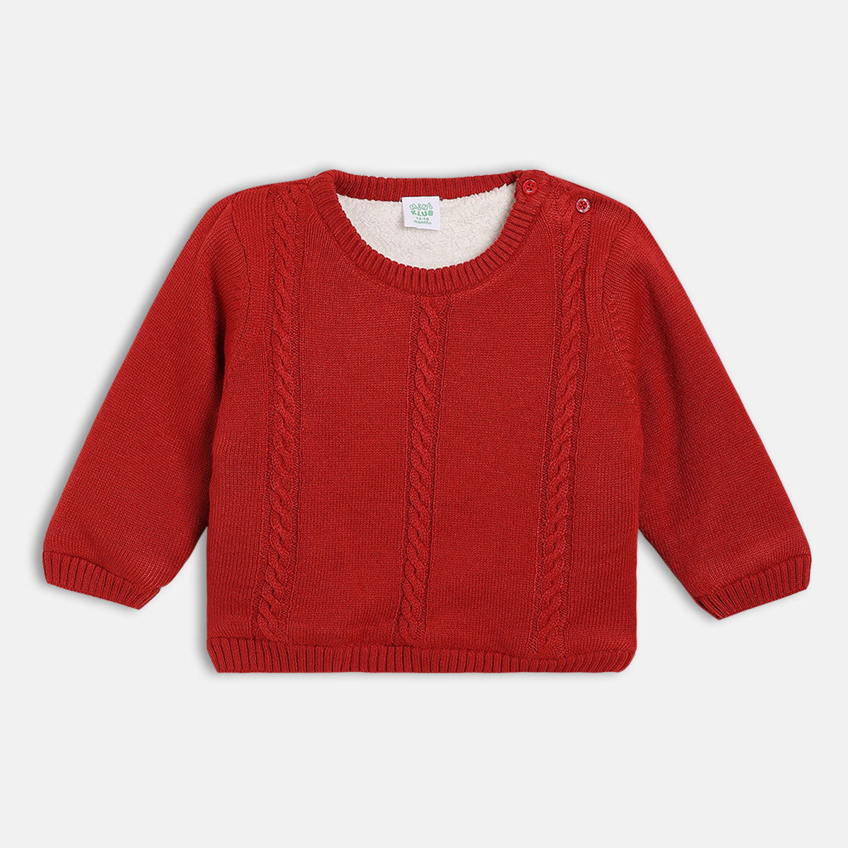 Boys Red Round Neck Full Sleeve Sweater
