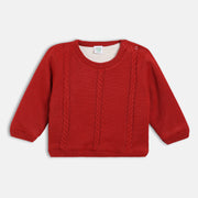 Boys Red Round Neck Full Sleeve Sweater