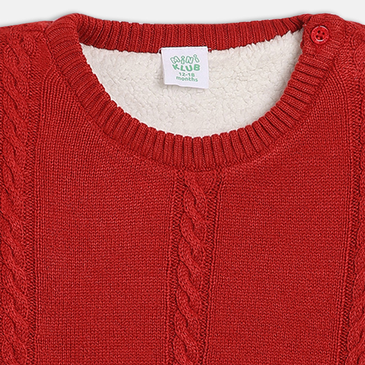 Boys Red Round Neck Full Sleeve Sweater