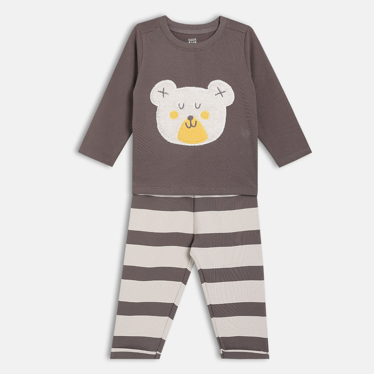 Boys Grey Round Neck Full Length Top And Bottom