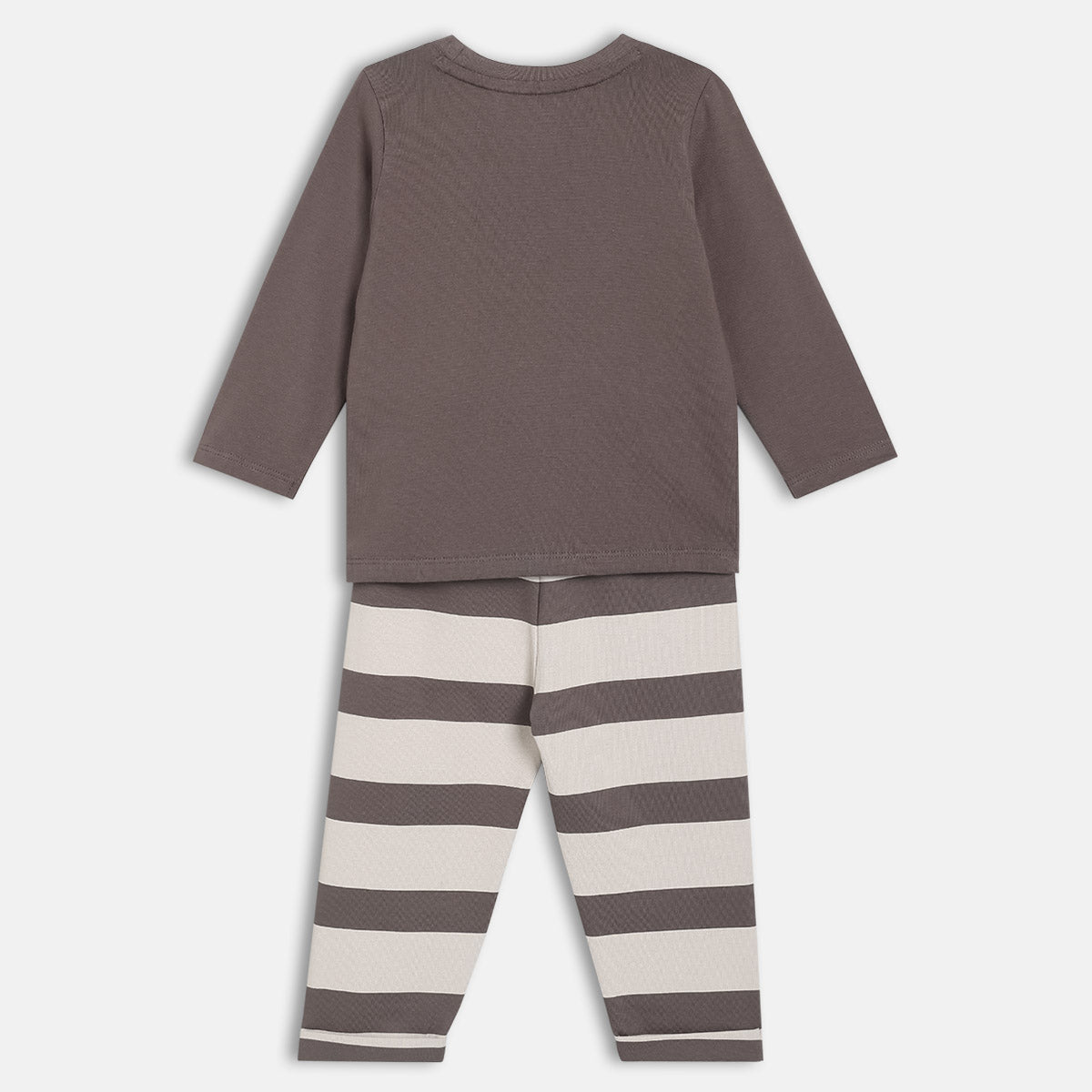 Boys Grey Round Neck Full Length Top And Bottom
